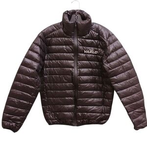 Varlo Solid Black Puffer Zip Up Jacket With Logo Embroidery Size Medium